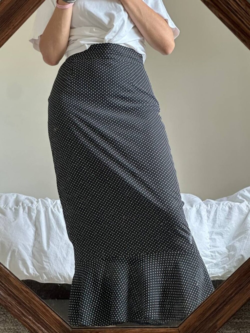 Spring polka dot midi skirt, black & white, size S